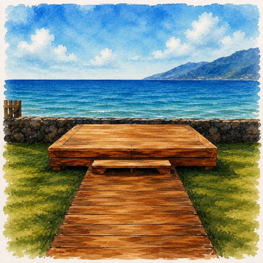 Pintura do deck de madeira à beira-mar em São Sebastião